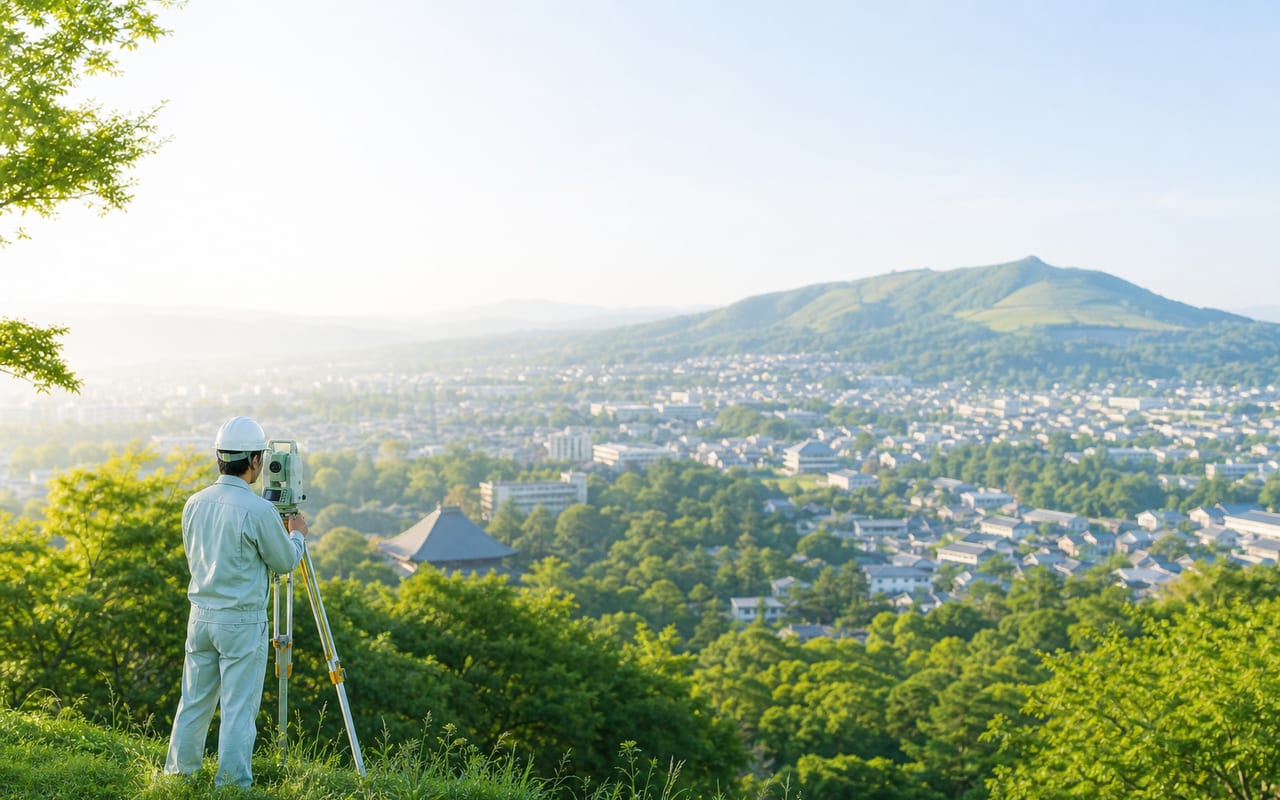 奈良市の町並みと若草山を望む風景