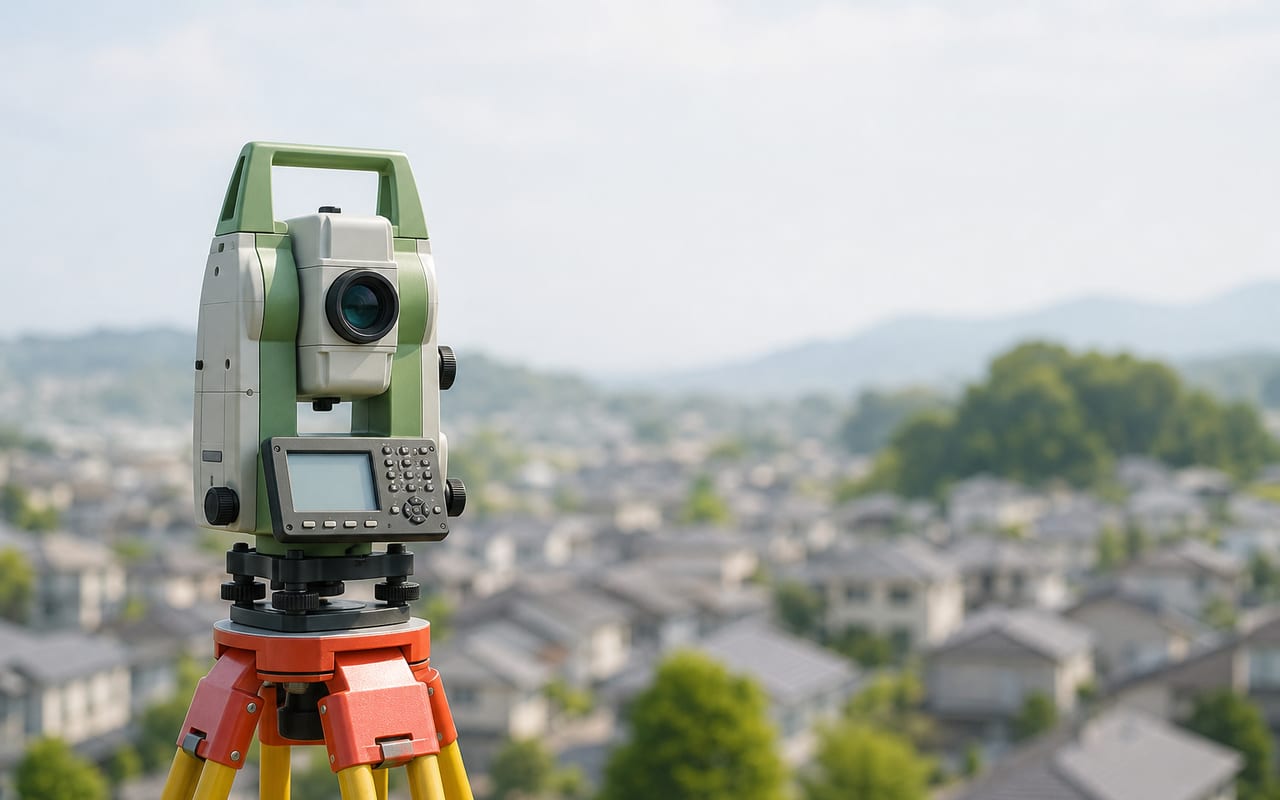 三脚に据えられたトータルステーション